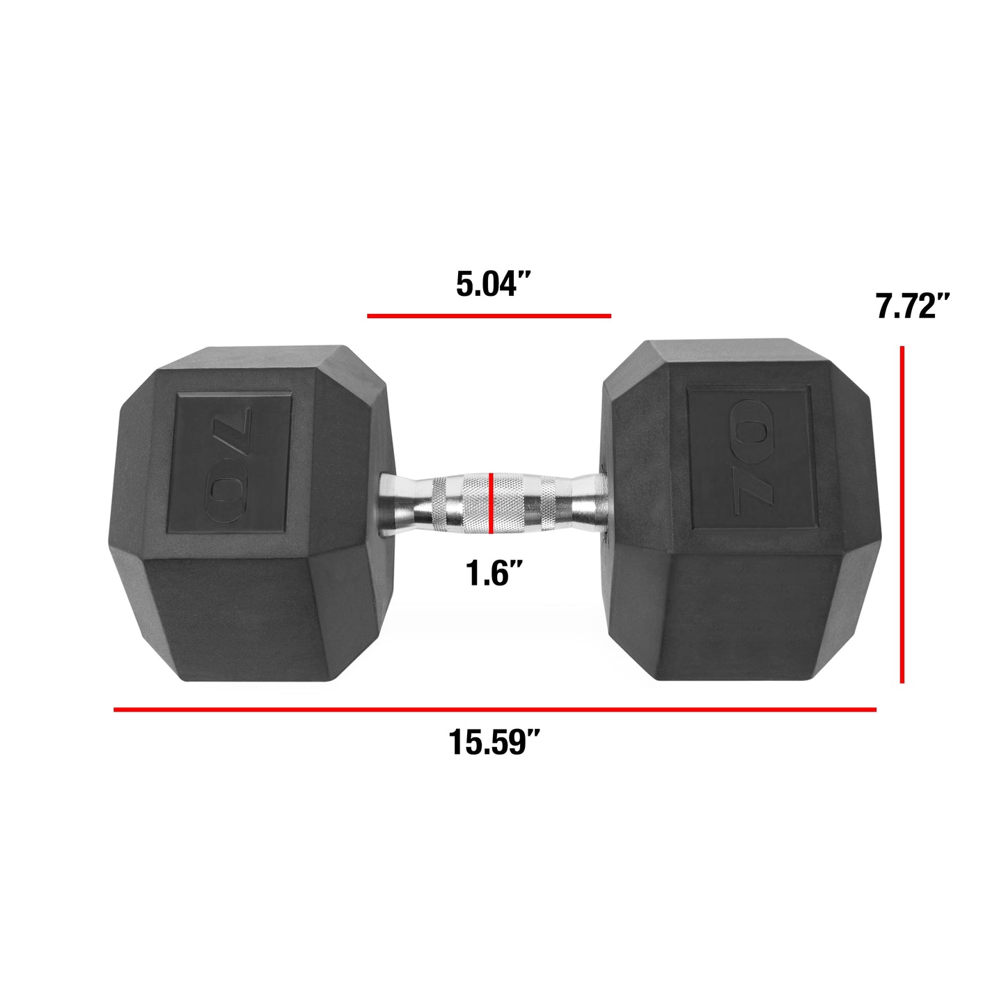 Barbell, 70Lb Coated Hex Dumbbell, Single